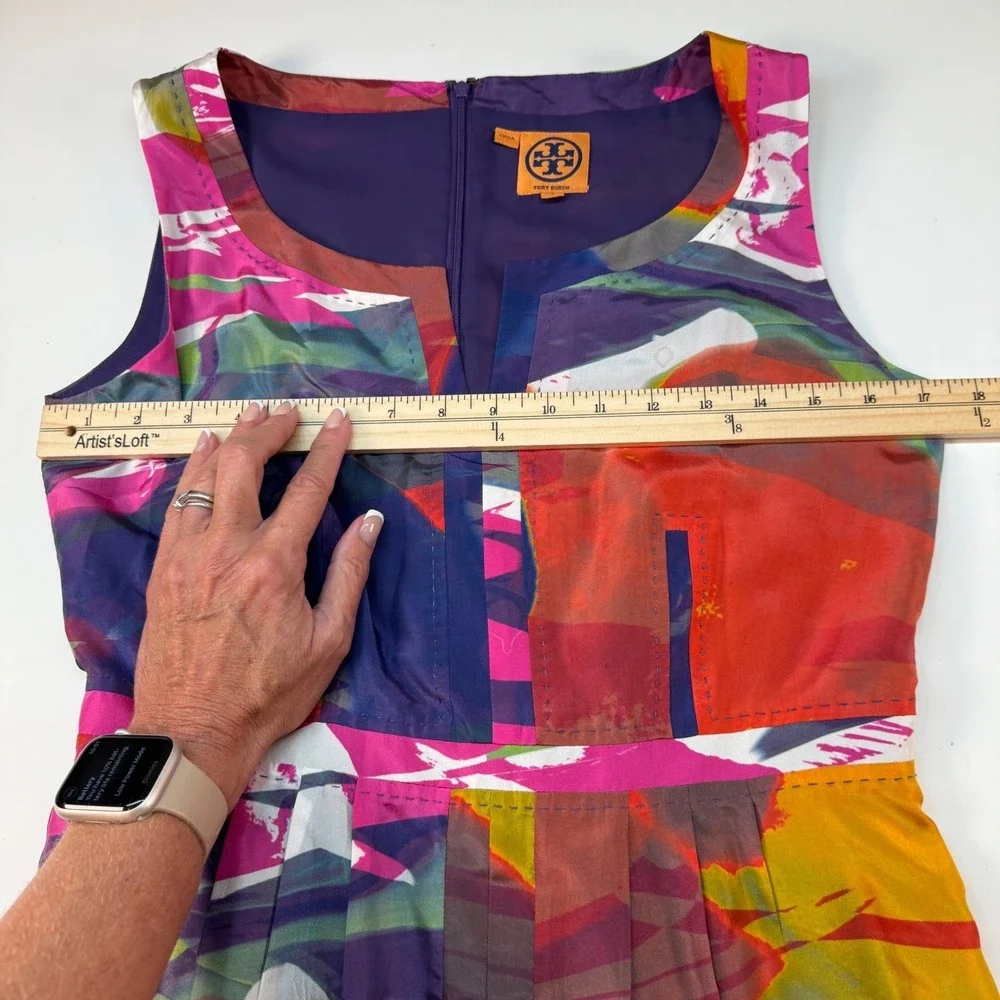 Tory Burch Silk Multicolor Abstract Print Dress Women's Size 4 Sleeveless